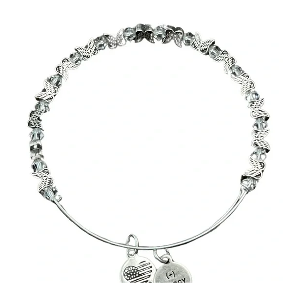 1213 Alex and Ani Silver Angel Wing Crystal Embellished Bracelet - Picture 3 of 3